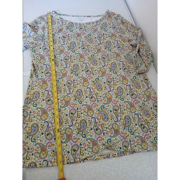 Appleseed's Yellow Green Paisley Print Round Neck 3/4 Sleeve T Shirt Size Large - Picture 7 of 14